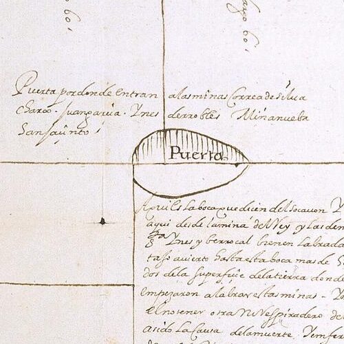 Descripción por lígneas y scripto de las minas de Guancauelica. 1605. (Es el plano de concesiones).