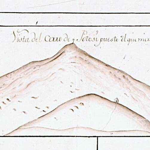 Vista y perfil del Cerro de Potosí, y plano de la Villa de Potosí.