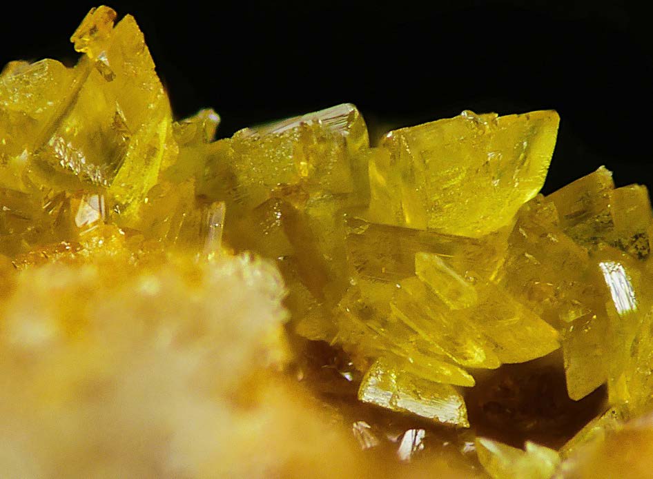 Figura 22. Cristales bien definidos de poughita. Campo de visión 2 mm. Dique 2, Cerro del Cinto. Colección y foto Borja Sainz de Baranda.