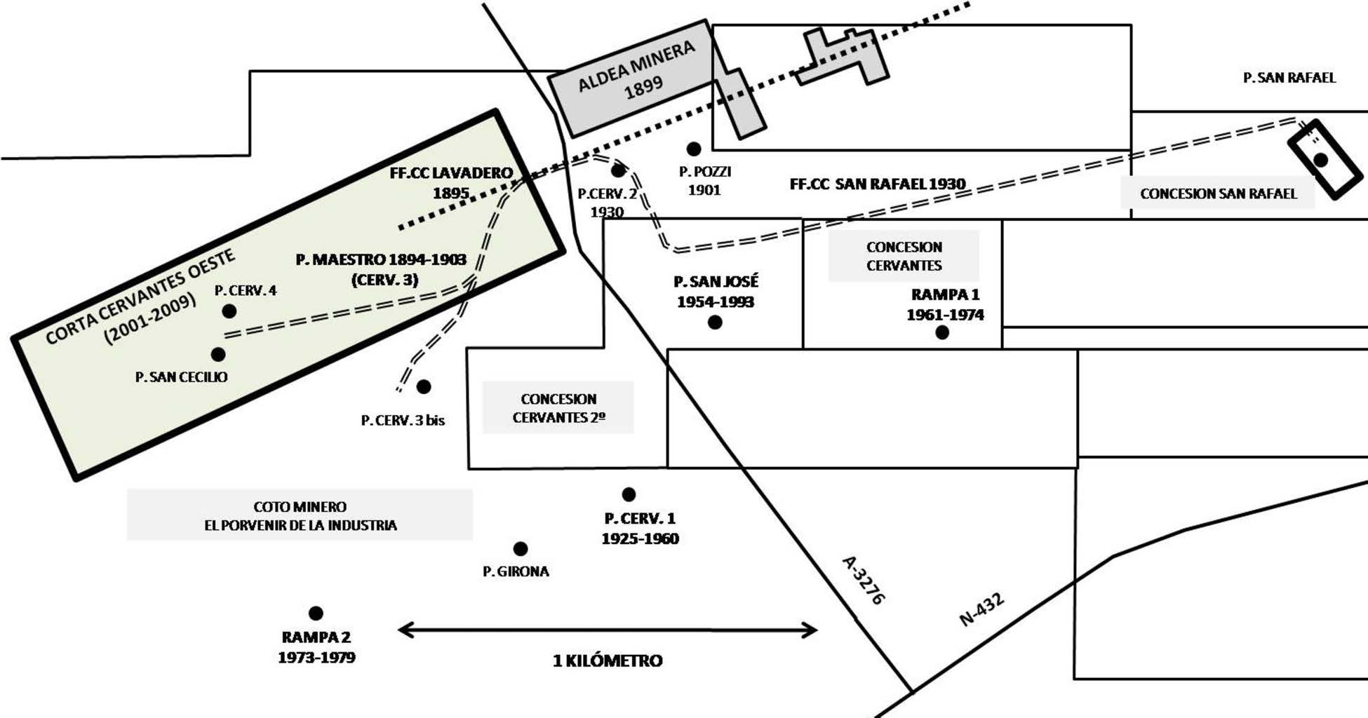 Figura 5. Situación de concesiones e infraestructuras mineras (Elaboración propia).