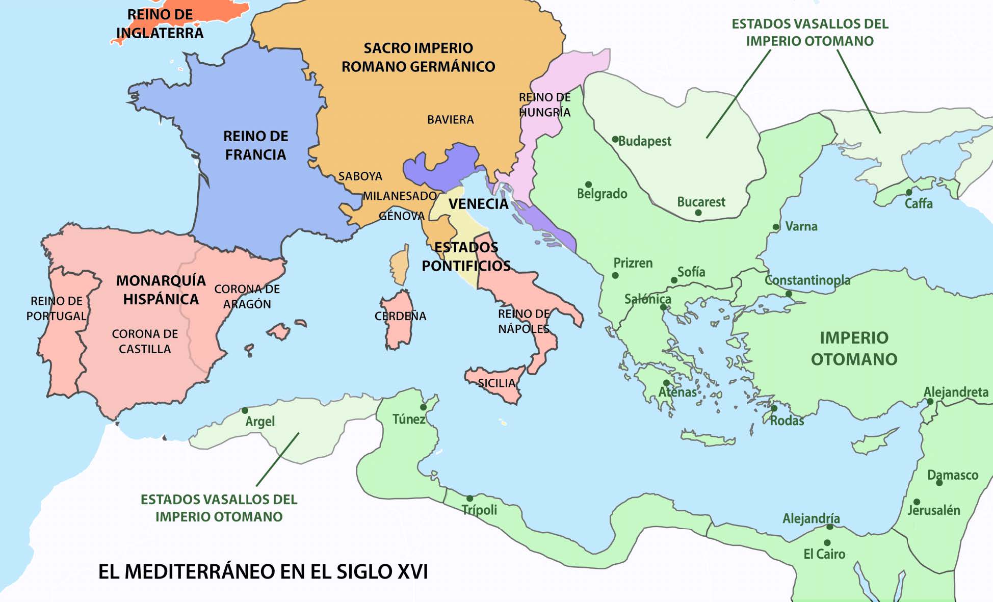 Figura 5. El Mediterráneo en el siglo XVI (elaboración propia).