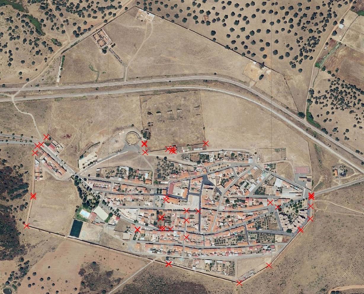 Figura 5. Ortofotografía del PNOA (campañas 2020–2023), mostrando los puntos de georeferenciación tomados.