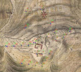 Figura 7a. Distribución de los puntos de control en la cartografía Histórica de 1753.