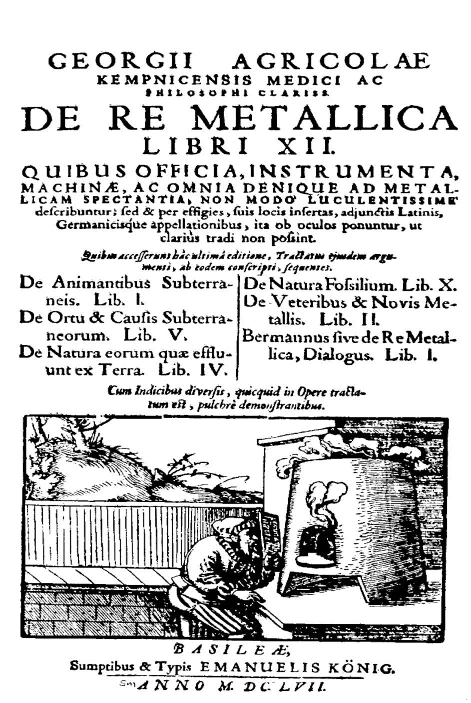 Figura 1. Portada de libro Agricola. G, De Re Metallica, libri XII, Basiilea, Cum Privilegio Imperatoris in annos v. & Galliarum Regis ad fexennim 1657.