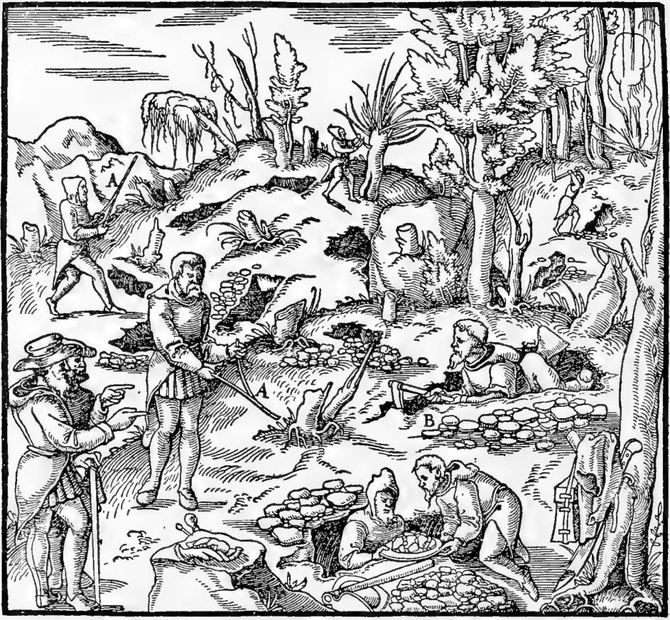 Figura 2. Zanja de exploración, Libro II, p. 28, Agrícola. G, De Re Metallica, libri XII, Basiilea, Cum Privilegio Imperatoris in annos v. & Galliarum Regis ad fexennim 1657.