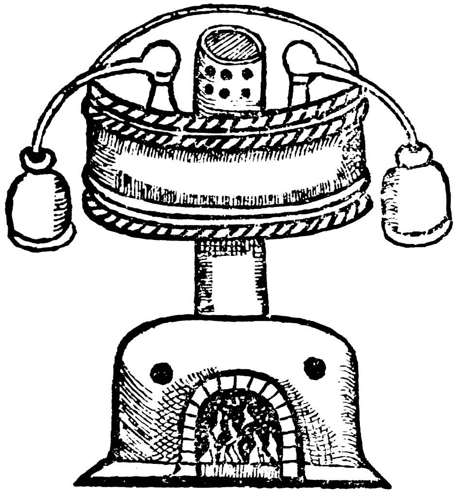 Figura 8. Destilación por baño María, en Pérez Vargas, B. De re metallica, Madrid, Pierres Cosin, 1569, Libro octavo, p. 181.
