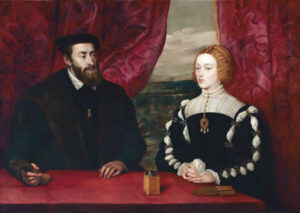 Figura 7. Retrato del rey Carlos I de España, Carlos V, emperador del Sacro Imperio Romano Germánico junto a su esposa, la reina Isabel de Portugal, por Pedro Pablo Rubens (ca. 1628) según un doble retrato de Tiziano. Fundación Casa de Alba. Palacio de Liria, Madrid, España. Figure 7. Portrait of King Charles I of Spain, Charles V, Holy Roman Emperor, with his wife Queen Isabella of Portugal by Peter Paul Rubens (ca. 1628), after a double portrait by Titian. Fundación Casa de Alba. Palacio de Liria, Madrid, Spain.
